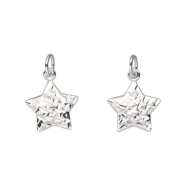 Charm, sterling silver, 13x12mm two-sided diamond-cut puffed star. Sold individually. image number 0