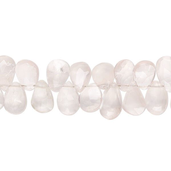 Bead, rose quartz (natural), light, 7x5mm-11x6mm hand-cut top-drilled faceted puffed teardrop with 0.4-1.4mm hole, B grade, Mohs hardness 7. Sold per 8-inch strand. image number 0