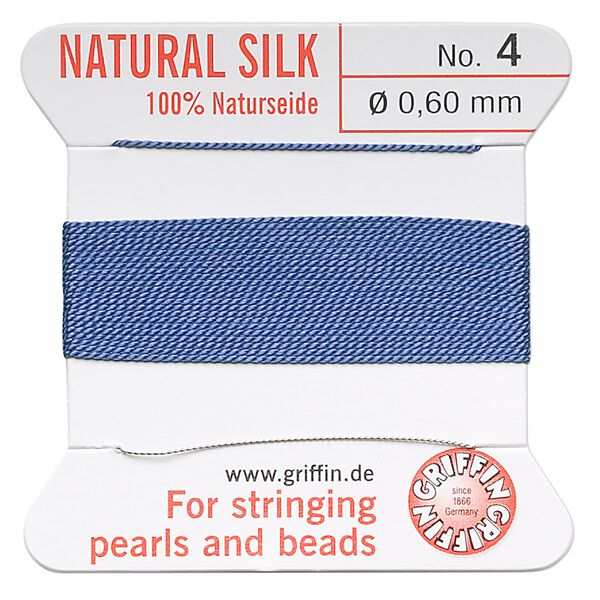 Thread, Griffin, silk, blue, size #4. Sold per 2-meter card (approximately 78 inches). image number 0