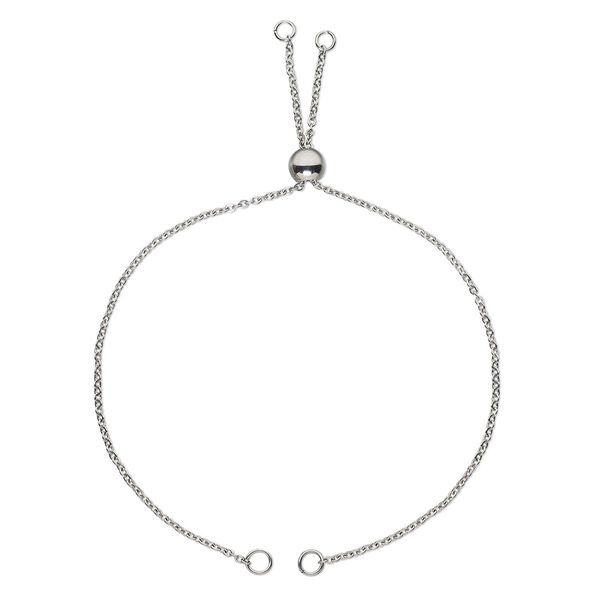 Bracelet component, silicone and stainless steel, clear, 1.5mm cable, 10-1/4 inches with 7mm round adjustable slider bead and 4 open loops. Sold individually. image number 0