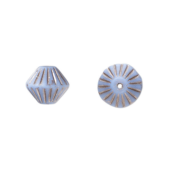Bead, Preciosa, Czech pressed glass, opaque lavender matte gold, 11mm fluted bicone. Sold per pkg of 12. image number 0