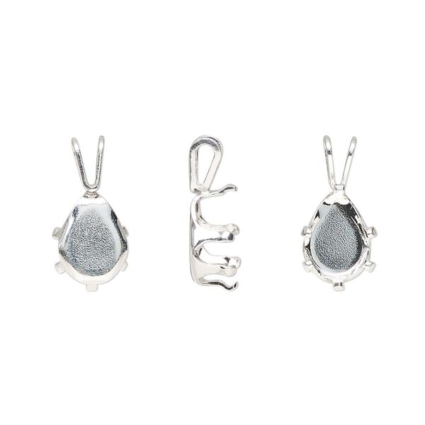 Pendant, sterling silver, 11x8mm with 9x6mm 6-prong pear setting. Sold individually. image number 0