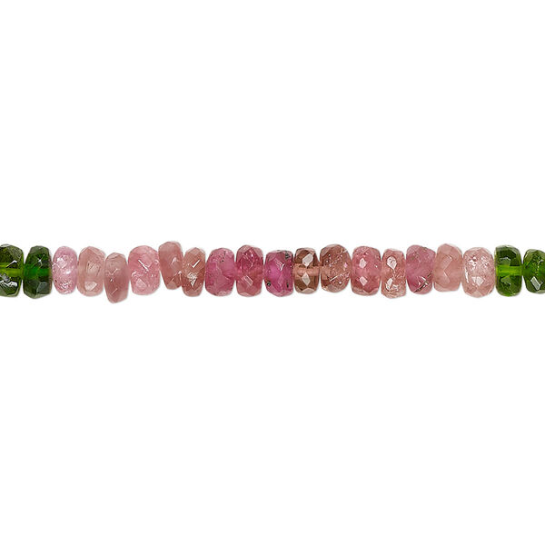 Green tourmaline / pink tourmaline 1pkg1, hand-cut faceted rondelle bead natural B+ grade, 15.5-16 inch graduated 4x1mm-5x3mm image number 0