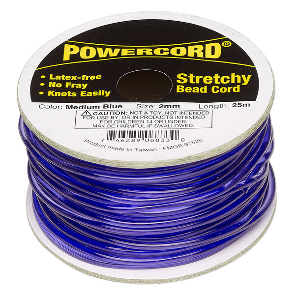 Cord, Powercord®, elastic, medium blue, 2mm, 21.5-pound test. Sold per 25-meter spool. image number 0