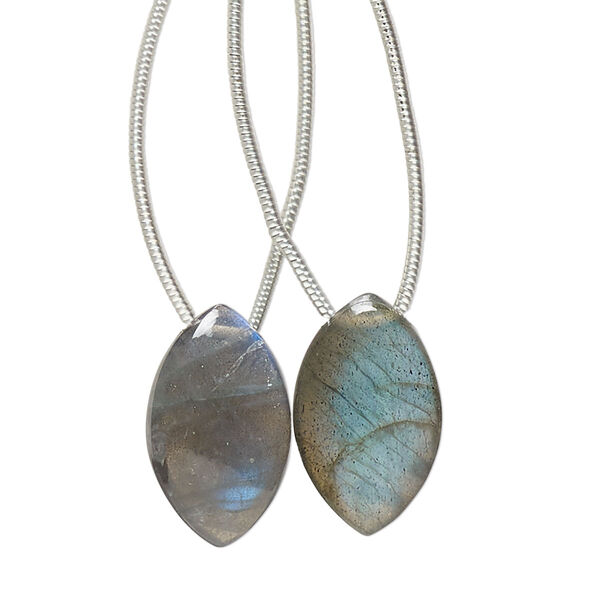 Labradorite 1pkg2, hand-cut top-drilled puffed marquise bead natural 18x11mm image number 0