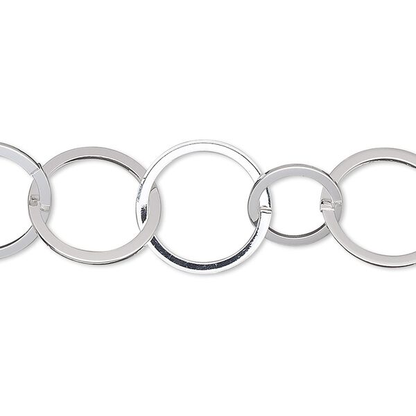 Chain, silver-plated brass, 14mm and 10mm round. Sold per pkg of 25 feet. image number 0