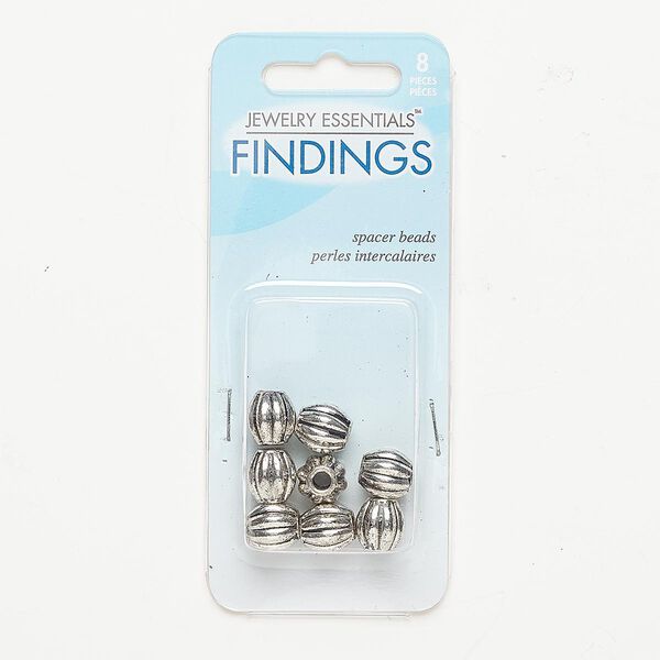 Bead, antiqued silver-finished "pewter" (zinc-based alloy), 10x10mm fluted barrel with 3.4-3.5mm hole. Sold per pkg of 8. image number 0