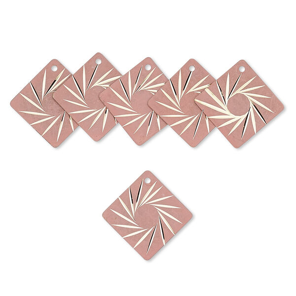 Drop, brass, pink, 28x28mm diamond-cut diamond. Sold per pkg of 6. image number 0