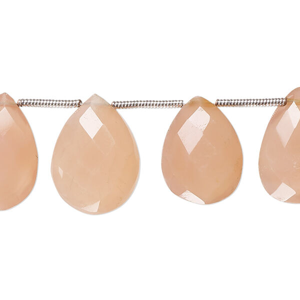 Peach chalcedony / pink chalcedony 1pkg14, hand-cut top-drilled faceted puffed teardrop bead 15x12mm-17x14mm image number 0