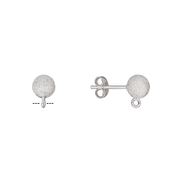 Earstud, sterling silver, 6mm stardust ball with open loop. Sold per pair. image number 0