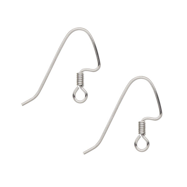 Ear wire, stainless steel, 18mm perfect balance angular fishhook with 3mm coil and open loop, 21 gauge. Sold per pkg of 10 pairs. image number 0