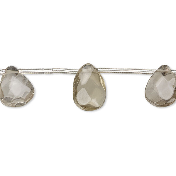 Smoky quartz 1pkg12, hand-cut top-drilled faceted puffed teardrop bead 11x7mm-13x9mm image number 0