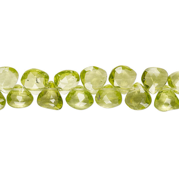 Peridot 1pkg1, hand-cut top-drilled faceted flat teardrop bead natural 8 inch 5-7mm image number 0