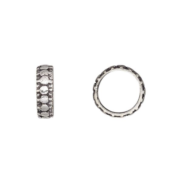 Bead, antique silver-plated brass, 13x4mm rondelle with round design, 10mm hole. Sold per pkg of 8. image number 0