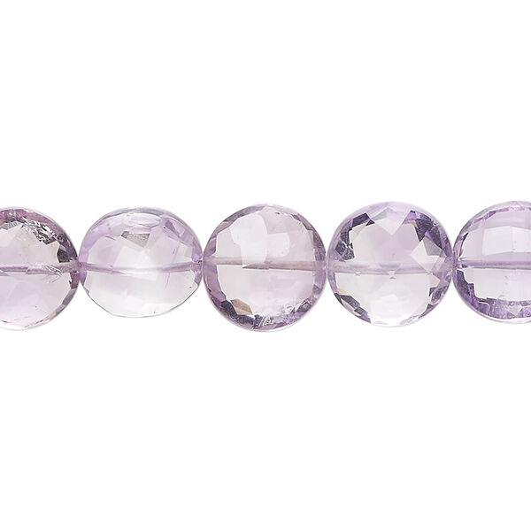 Amethyst 1pkg1, hand-cut faceted puffed flat round bead natural 8 inch 10-12mm image number 0