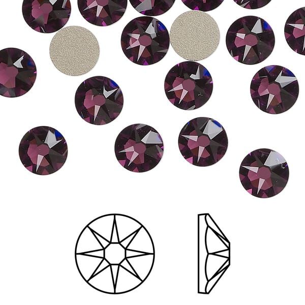 Flat back 144pk amethyst foil back, Swarovski® 7.07-7.27mm rose round SS34 2088 image number 0
