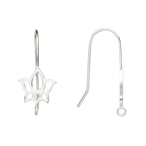Ear wire fishhook 1pkg2 sterling silver, 26mm lotus / open loop, 20 gauge 1 pair image number 0