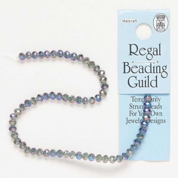 Bead, glass, pkg/7 inches, 4x3mm-5x4mm faceted rondelle, iris blue-grey. image number 0