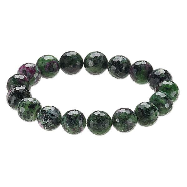 Ruby in zoisite 1pkg1, faceted round stretch bracelet natural 8 inch 11-12mm image number 0