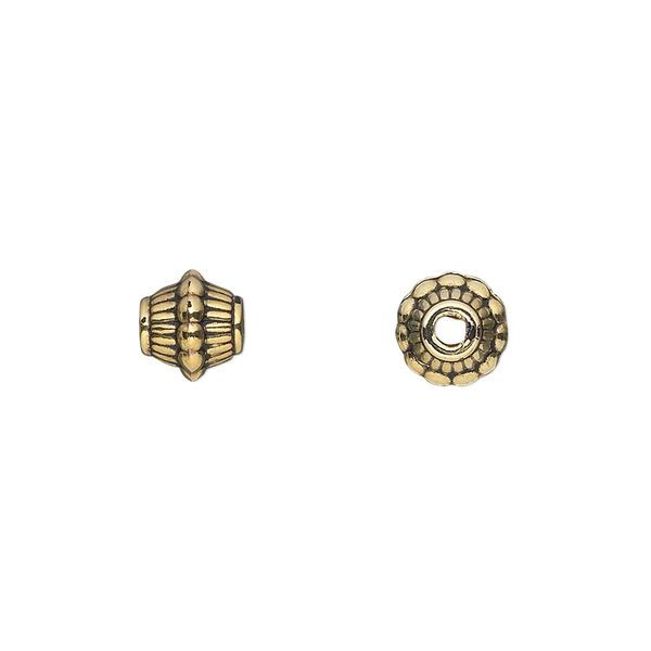 Bead, antiqued gold-finished copper-coated plastic, 7mm beaded drum. Sold per 50-gram pkg, approximately 290 beads. image number 0