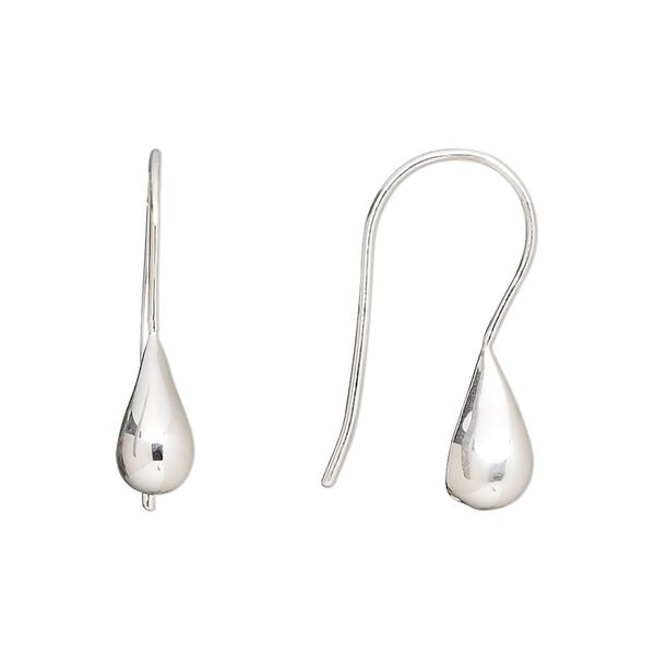 Ear wire fishhook 1pkg2 sterling silver, 23.5mm teardrop / 2 closed bottom holes, 20 gauge 1 pair image number 0