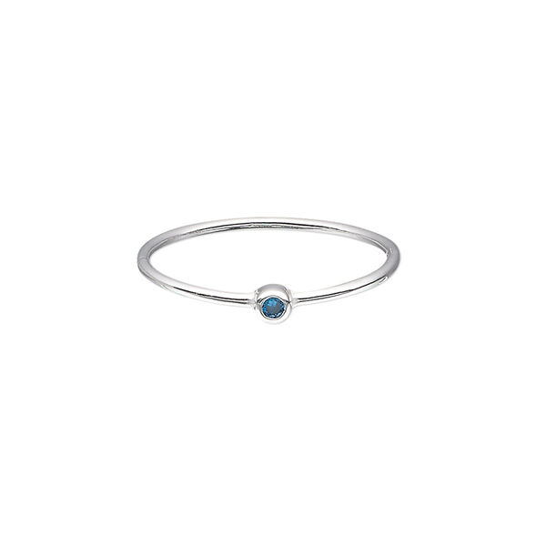 Ring, Create Compliments®, cubic zirconia and sterling silver, sky blue topaz, 3mm wide, size 9. Sold individually. image number 0