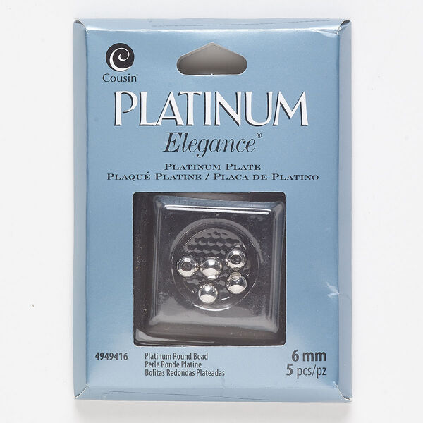 Bead, lacquer and platinum-plated copper, 6mm round. Sold per pkg of 5. image number 0