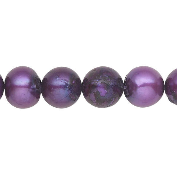 Pearl, cultured freshwater (dyed), indigo, 10mm semi-round, D grade, Mohs hardness 2-1/2 to 4. Sold per 14-inch strand. image number 0