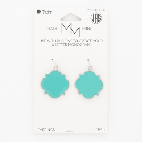 Earring fishhook 1pkg2 "pewter" (zinc-based alloy), 38mm freeform / rubber earnuts / rub-on setting, 19 gauge silver-finished / enamel turquoise blue 1 pair image number 0