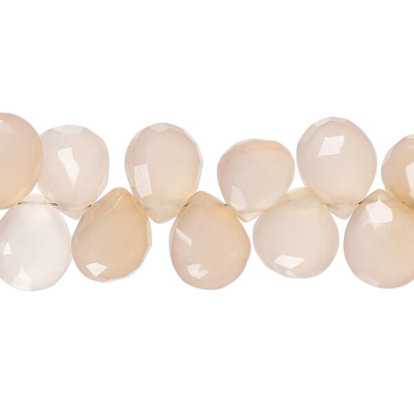 Peach chalcedony / pink chalcedony 1pkg1, hand-cut top-drilled faceted puffed teardrop bead 8 inch 8x5mm-12x8mm image number 0