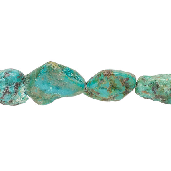Bead, turquoise (dyed / stabilized), green, small to medium nugget, Mohs hardness 5 to 6. Sold per 15-1/2" to 16" strand. image number 0