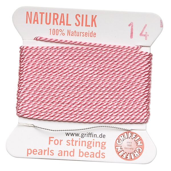 Thread, Griffin, silk, dark pink, size #14. Sold per 2-meter card (approximately 78 inches). image number 0
