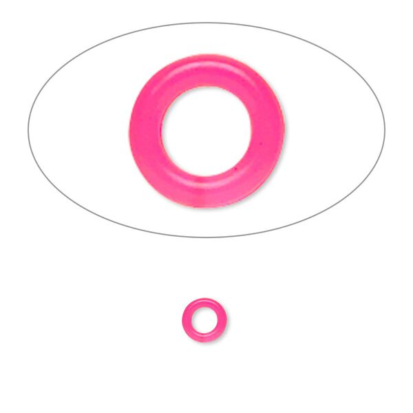 Component, Oh! Ring™, silicone, neon pink, 5mm round with 2.5mm hole. Sold per pkg of 500. image number 0