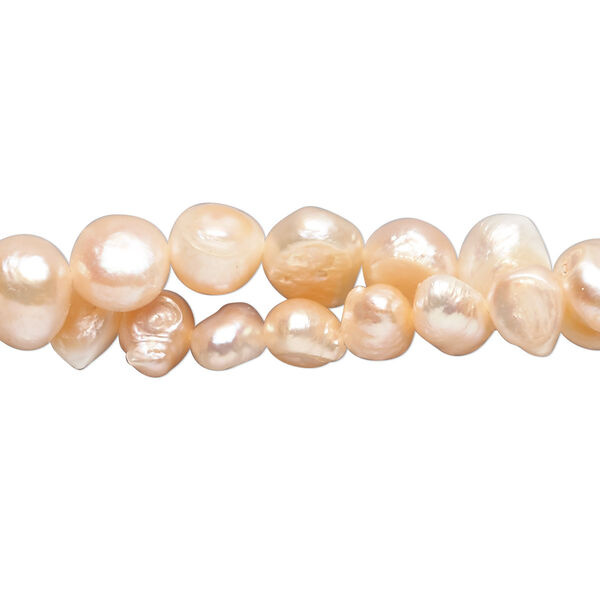 Pearl, cultured freshwater (natural), light to dark peach, 7-9mm semi-round, D grade, Mohs hardness 2-1/2 to 4. Sold per (2) 15" to 16" strands. image number 0