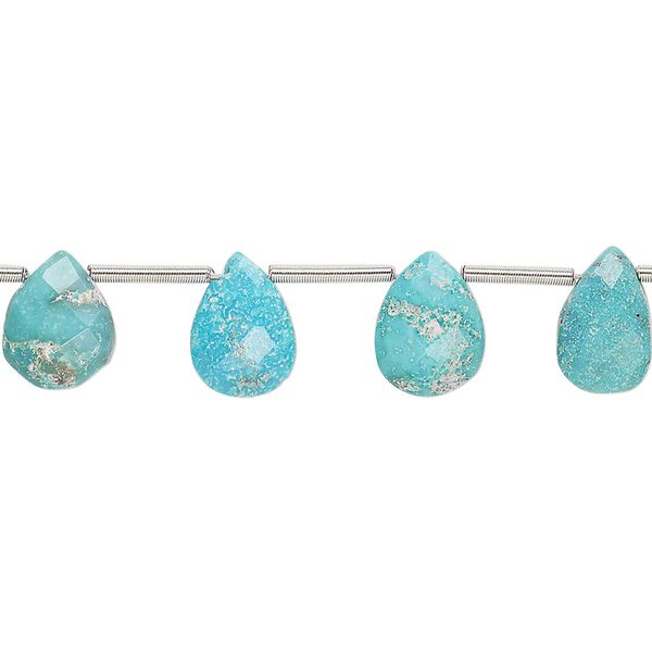 Imperial crown turquoise 1pkg15, hand-cut top-drilled faceted puffed teardrop bead natural 10x6mm-12x8mm image number 0
