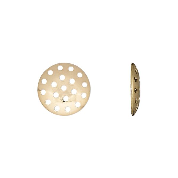 Component, gold-plated brass, 13mm perforated disc. Sold per pkg of 20. image number 0