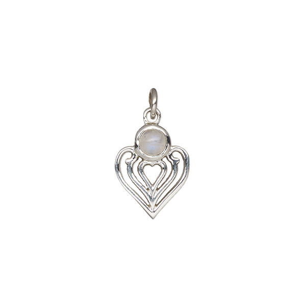 Rainbow moonstone / sterling silver 1pkg1, heart drop natural antiqued 14x11mm image number 0