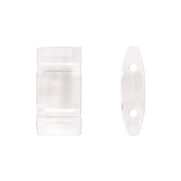 Bead, acrylic, clear, 18x9mm double-drilled faceted puffed rectangle, fits up to 10mm bead. Sold per pkg of 20. image number 0