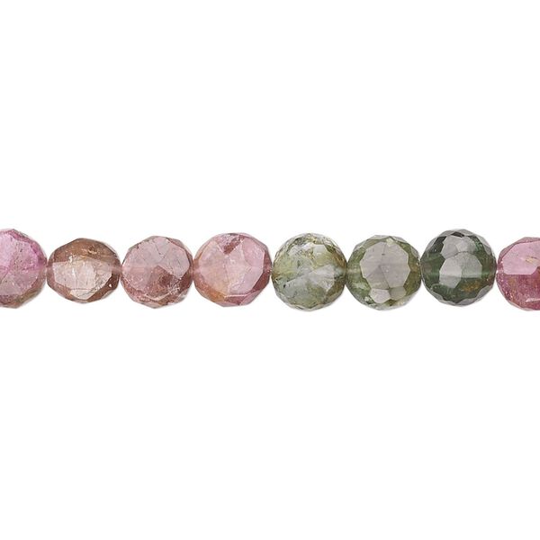 Multi-tourmaline 1pkg1, hand-cut faceted flat round bead natural 15.5-16 inch 7mm image number 0