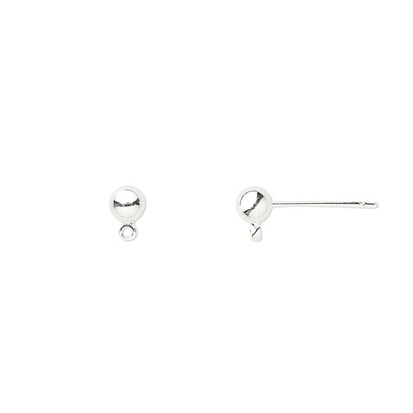 Earstud 1pkg100, 4mm ball / closed loop, silver-finished brass 50 pair image number 0