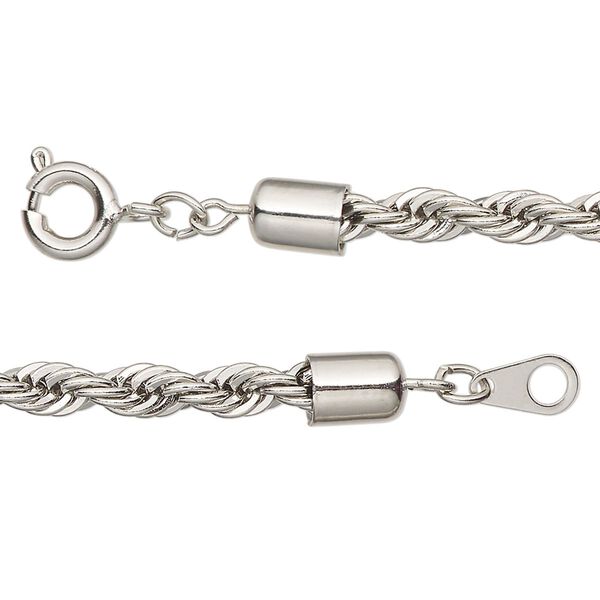 Chain, antique silver-finished steel, 4mm French rope, 18 inches with springring clasp. Sold individually. image number 0