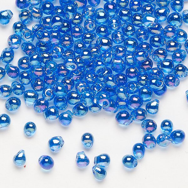Seed bead, Miyuki, glass, pkg/10g, 4x3.4mm fringe, translucent rainbow medium blue (DP-261). image number 0