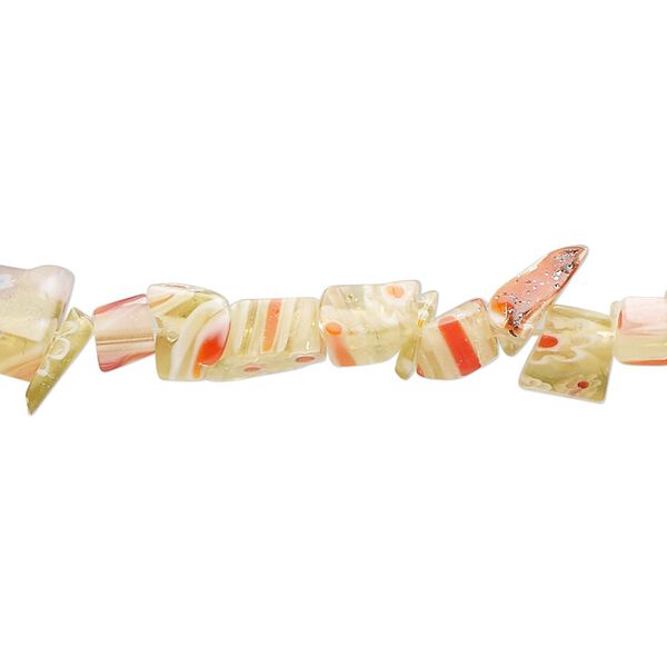 Bead, millefiori glass, translucent light brown and multicolored, small chip. Sold per 33-inch strand. image number 0