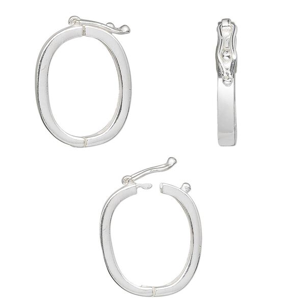Clasp, JBB Findings, twister style with safety, sterling silver, 24x17mm hinged oval. Sold individually. image number 0