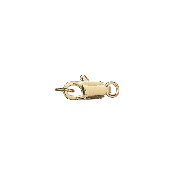 Clasp, lobster claw, gold-plated brass, 12x5mm with (2) jump rings. Sold per pkg of 10. image number 0