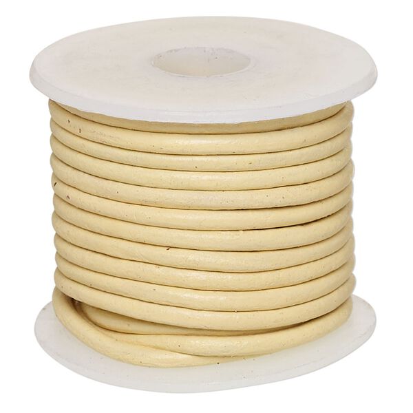 Cord, leather (dyed), cream, 2-2.2mm round. Sold per 5-yard spool. image number 0