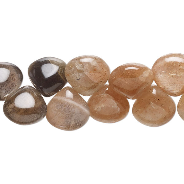 Peach moonstone / grey moonstone 1pkg1, hand-cut top-drilled puffed teardrop bead natural 8 inch 11x10mm image number 0
