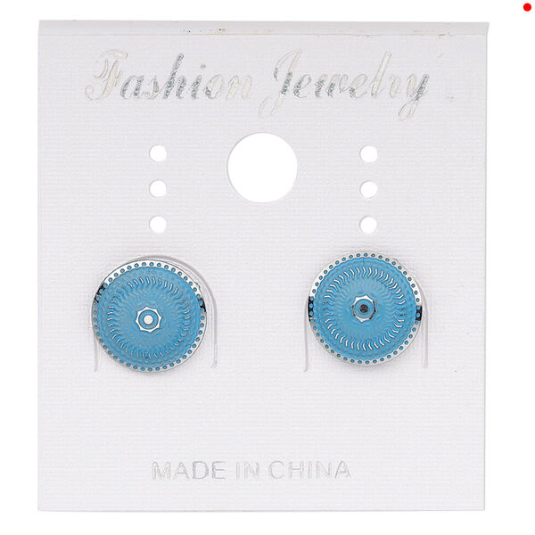 Earstud, stainless steel, blue patina, 10mm round with sun and wavy line design. Sold per pair. image number 0