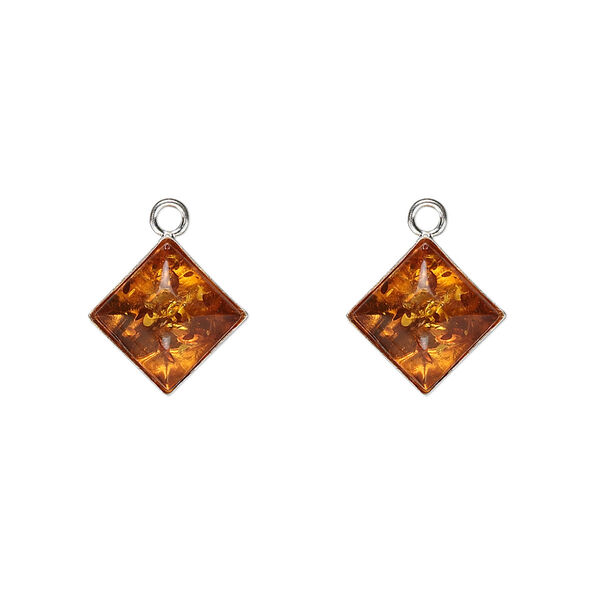 Baltic amber / sterling silver 1pkg2, diamond drop 11mm image number 0