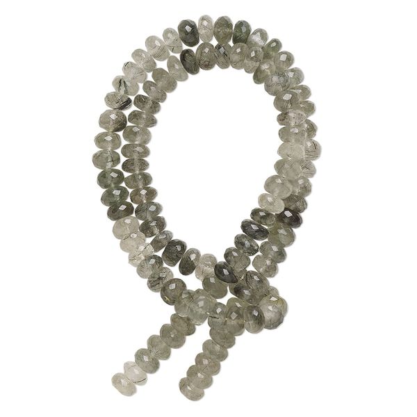 Tourmalinated quartz 1pkg1, hand-cut micro-faceted rondelle bead natural 14 inch 5x3mm-6x4mm image number 0